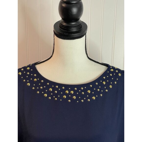 Lilly Pulitzer Navy Embellished Neckline Blouse S 100% Polyester - Picture 3 of 13